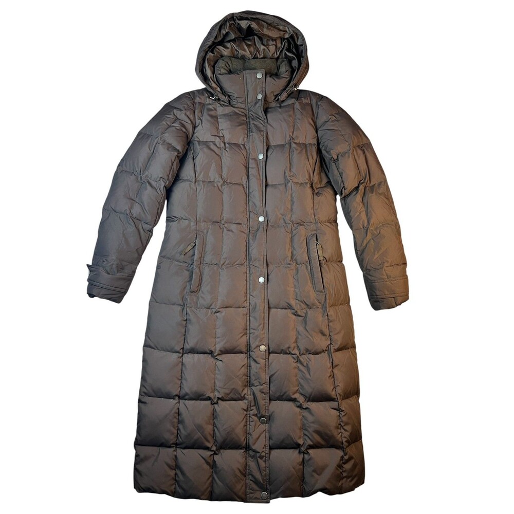 Lands' End Women's Hooded Brown Down Maxi Puffer Coat  Size S  Winter Parka